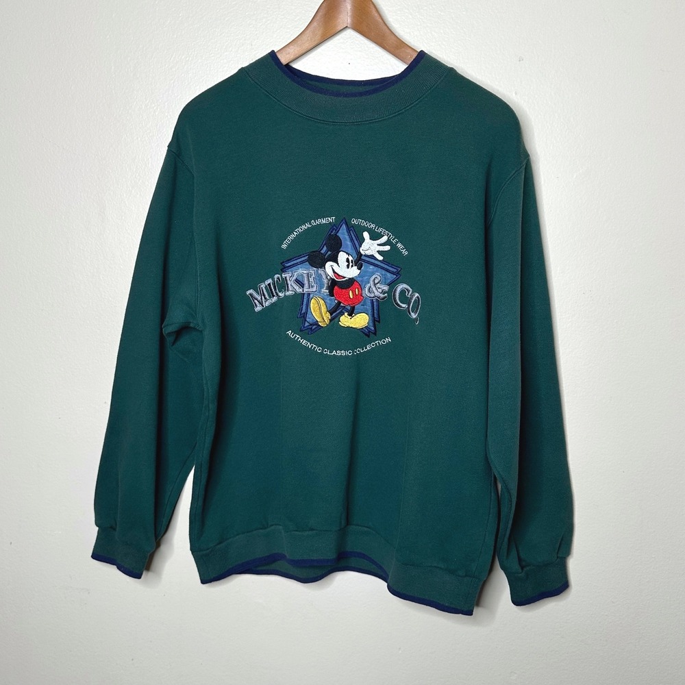 Mickey & Co. Vintage Donkenny Sweatshirt Green Mickey Mouse Elbow Patch Medium